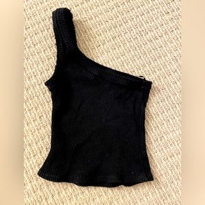 Urban outfitters one shoulder top black ribbed with raw edges small